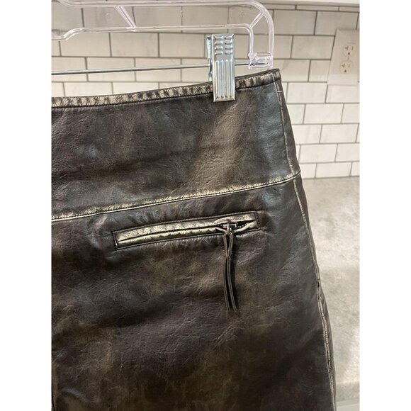 Isalis Skirt Womens Large Black Faux Leather Mini Zip Pocket Lined Moto Boho - Picture 4 of 11